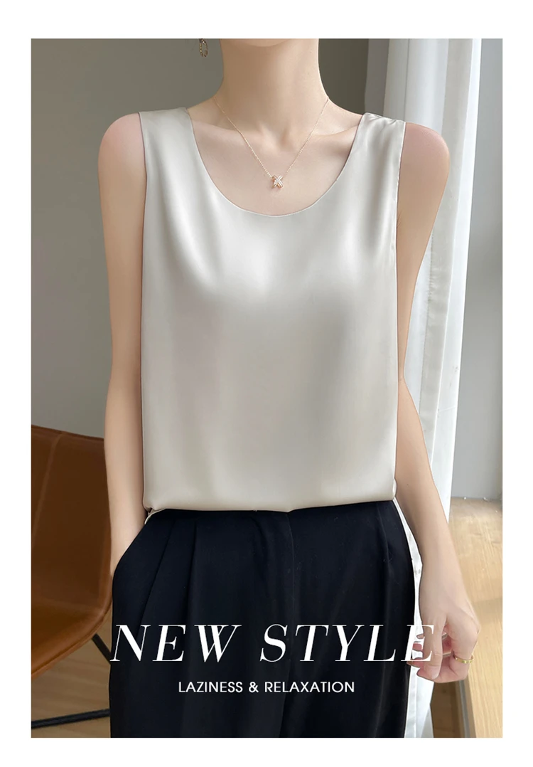 2024 Women's Summer New Sling Front And Rear V-Neck One Piece Two Wear Fashion Loose Silk Sexy T-shirt Versatile Top RW F138