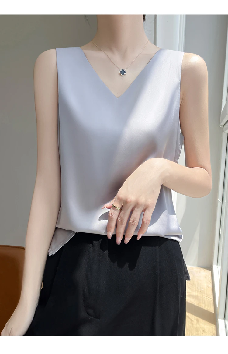 2024 Women's Summer New Sling Front And Rear V-Neck One Piece Two Wear Fashion Loose Silk Sexy T-shirt Versatile Top RW F138