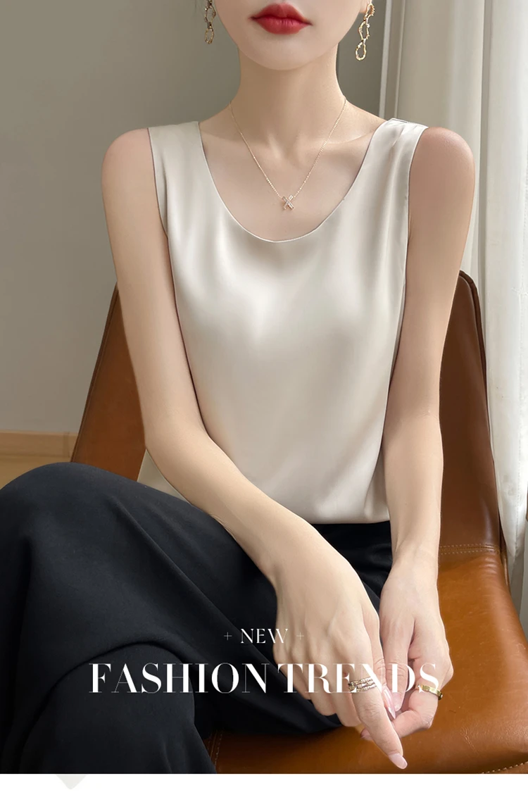 2024 Women's Summer New Sling Front And Rear V-Neck One Piece Two Wear Fashion Loose Silk Sexy T-shirt Versatile Top RW F138