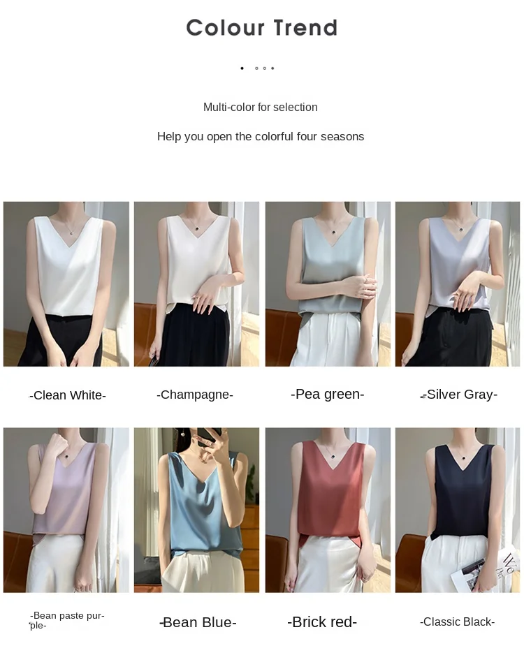 2024 Women's Summer New Sling Front And Rear V-Neck One Piece Two Wear Fashion Loose Silk Sexy T-shirt Versatile Top RW F138