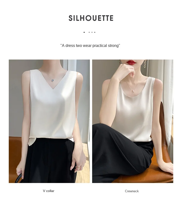 2024 Women's Summer New Sling Front And Rear V-Neck One Piece Two Wear Fashion Loose Silk Sexy T-shirt Versatile Top RW F138