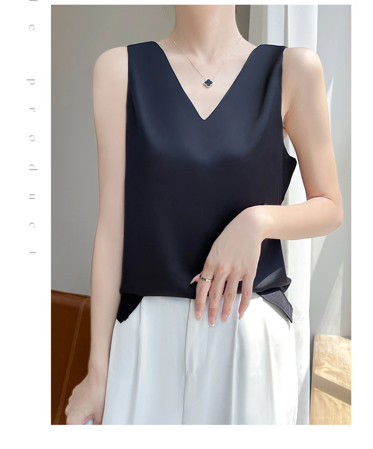2024 Women's Summer New Sling Front And Rear V-Neck One Piece Two Wear Fashion Loose Silk Sexy T-shirt Versatile Top RW F138