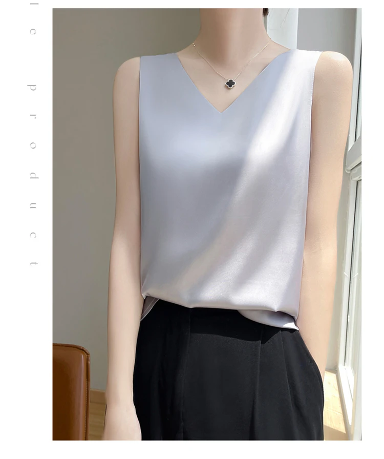 2024 Women's Summer New Sling Front And Rear V-Neck One Piece Two Wear Fashion Loose Silk Sexy T-shirt Versatile Top RW F138