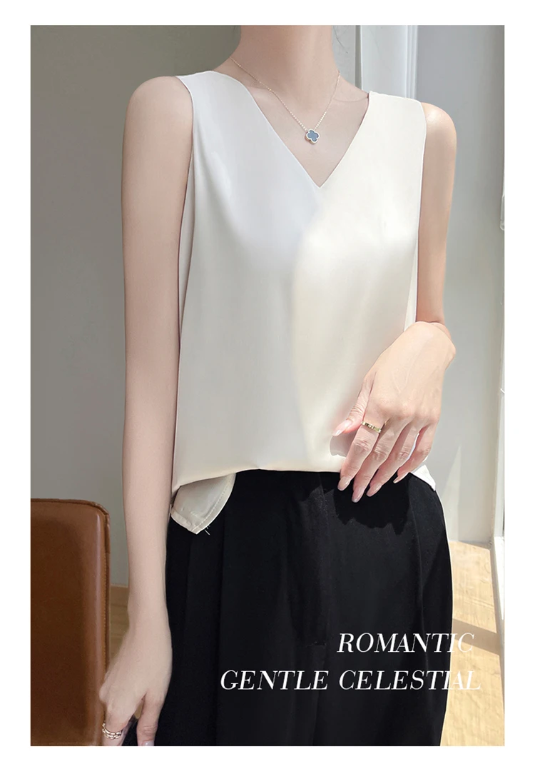 2024 Women's Summer New Sling Front And Rear V-Neck One Piece Two Wear Fashion Loose Silk Sexy T-shirt Versatile Top RW F138