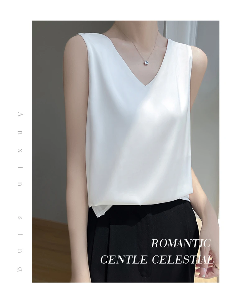 2024 Women's Summer New Sling Front And Rear V-Neck One Piece Two Wear Fashion Loose Silk Sexy T-shirt Versatile Top RW F138