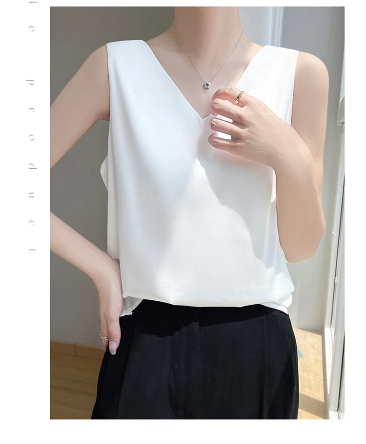 2024 Women's Summer New Sling Front And Rear V-Neck One Piece Two Wear Fashion Loose Silk Sexy T-shirt Versatile Top RW F138