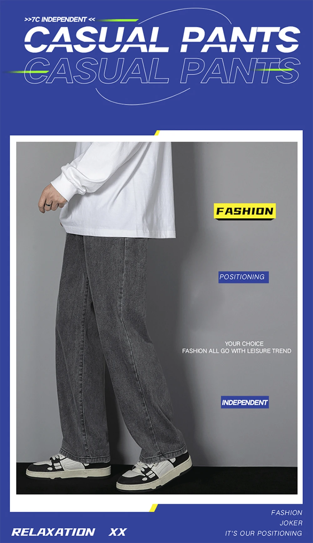 Korean Solid Colors Men's Casual Long Jeans Classic Man Four Seasons Straight Denim Wide-leg Pants Light Blue Grey Black 3XL