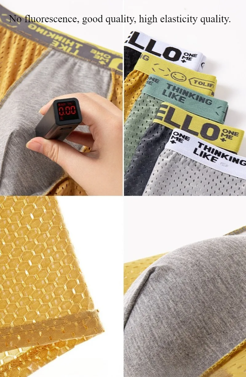 6 Pieces of Mesh Ice Silk Boxing Shorts for Men's Underwear Breathable Sexy Slim Fit and Seamless Flat Corner Pants Plus Size 4X