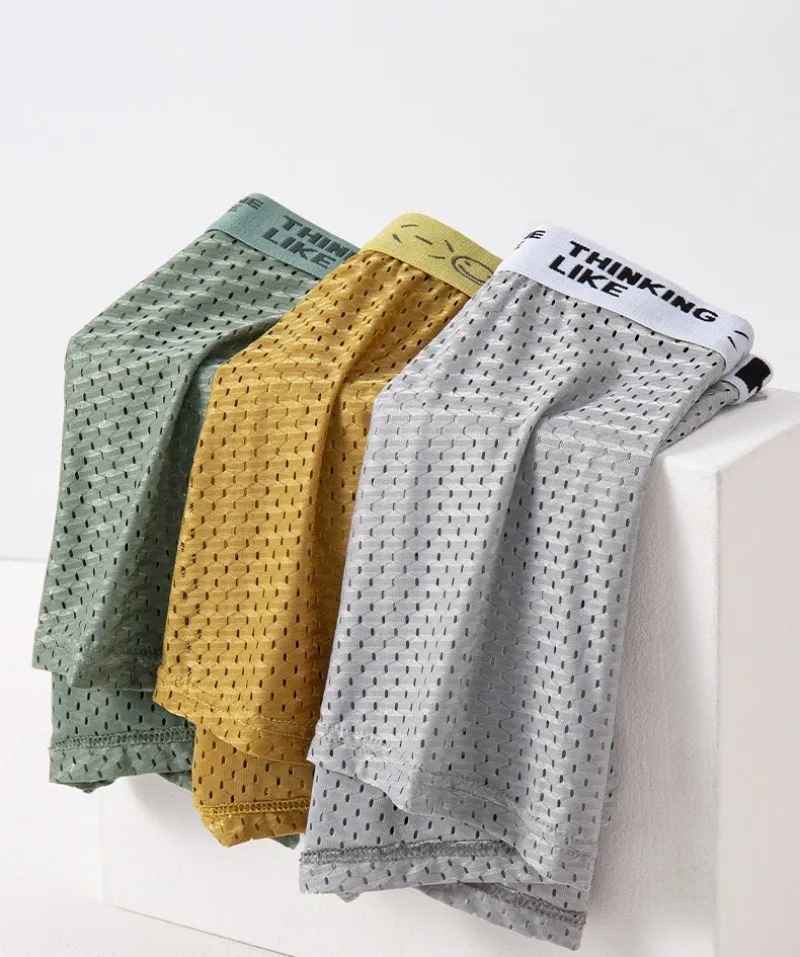 6 Pieces of Mesh Ice Silk Boxing Shorts for Men's Underwear Breathable Sexy Slim Fit and Seamless Flat Corner Pants Plus Size 4X