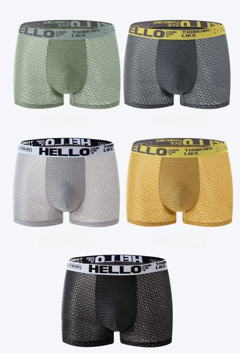 6 Pieces of Mesh Ice Silk Boxing Shorts for Men's Underwear Breathable Sexy Slim Fit and Seamless Flat Corner Pants Plus Size 4X