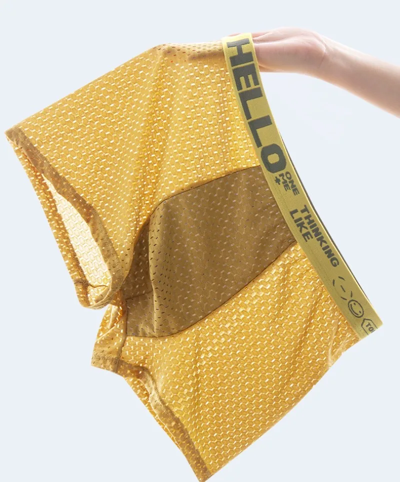 6 Pieces of Mesh Ice Silk Boxing Shorts for Men's Underwear Breathable Sexy Slim Fit and Seamless Flat Corner Pants Plus Size 4X
