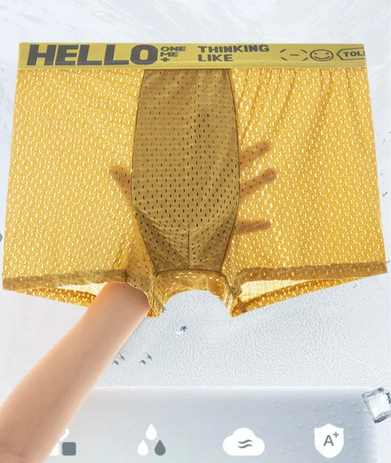 6 Pieces of Mesh Ice Silk Boxing Shorts for Men's Underwear Breathable Sexy Slim Fit and Seamless Flat Corner Pants Plus Size 4X