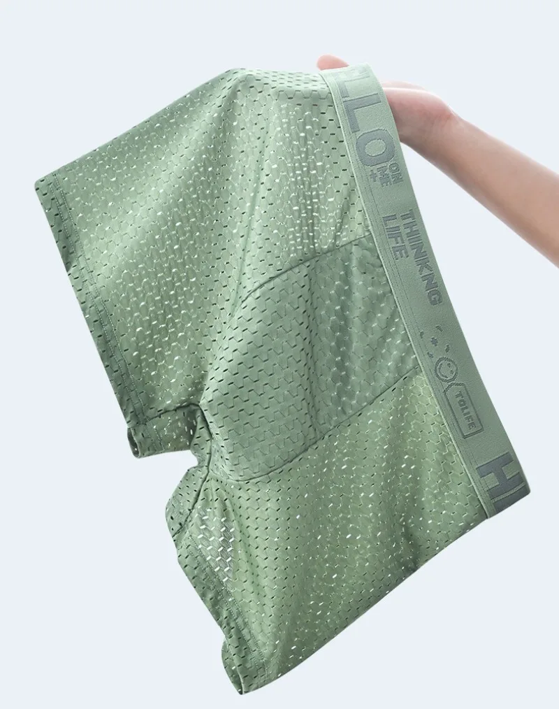 6 Pieces of Mesh Ice Silk Boxing Shorts for Men's Underwear Breathable Sexy Slim Fit and Seamless Flat Corner Pants Plus Size 4X