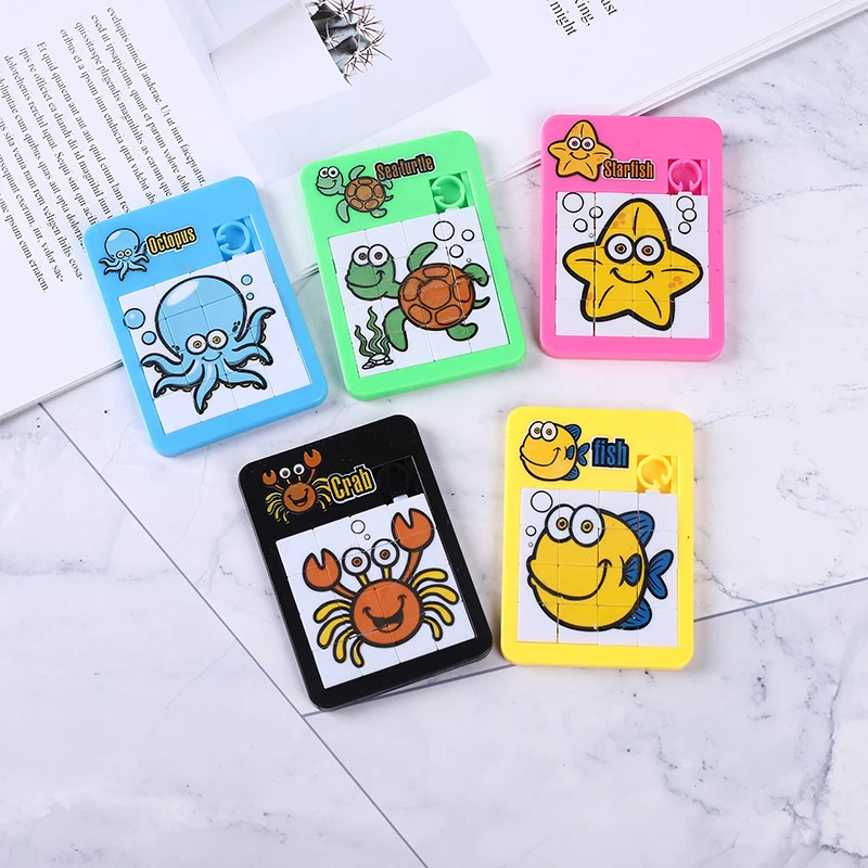 6PCS Random Number Puzzle Plastic Moving Sliding Early Education Animal Children's Jigsaw Puzzle Toy School Kindergarten Gift