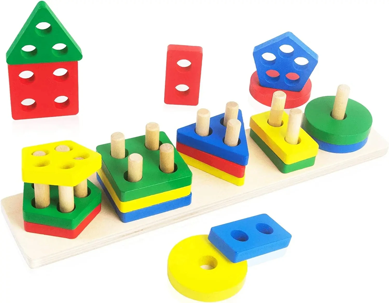 Montessori Toys Wooden Block Puzzle Children Toys Geometric Shape Color Sorter Block Toddler Sorting Math Bricks Stacking Toys