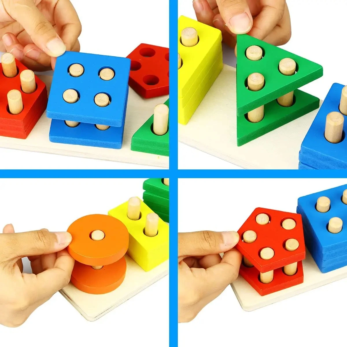 Montessori Toys Wooden Block Puzzle Children Toys Geometric Shape Color Sorter Block Toddler Sorting Math Bricks Stacking Toys