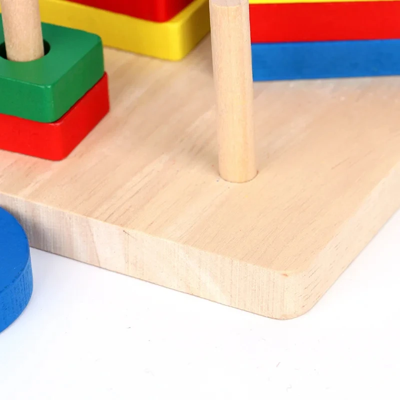 Montessori Toys Wooden Block Puzzle Children Toys Geometric Shape Color Sorter Block Toddler Sorting Math Bricks Stacking Toys
