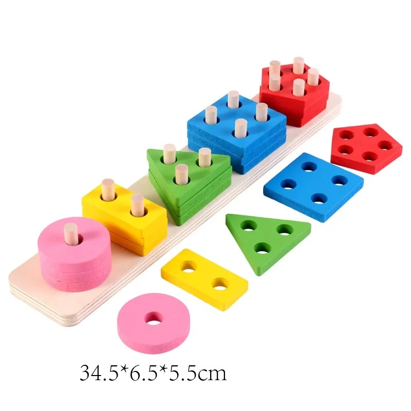 Montessori Toys Wooden Block Puzzle Children Toys Geometric Shape Color Sorter Block Toddler Sorting Math Bricks Stacking Toys