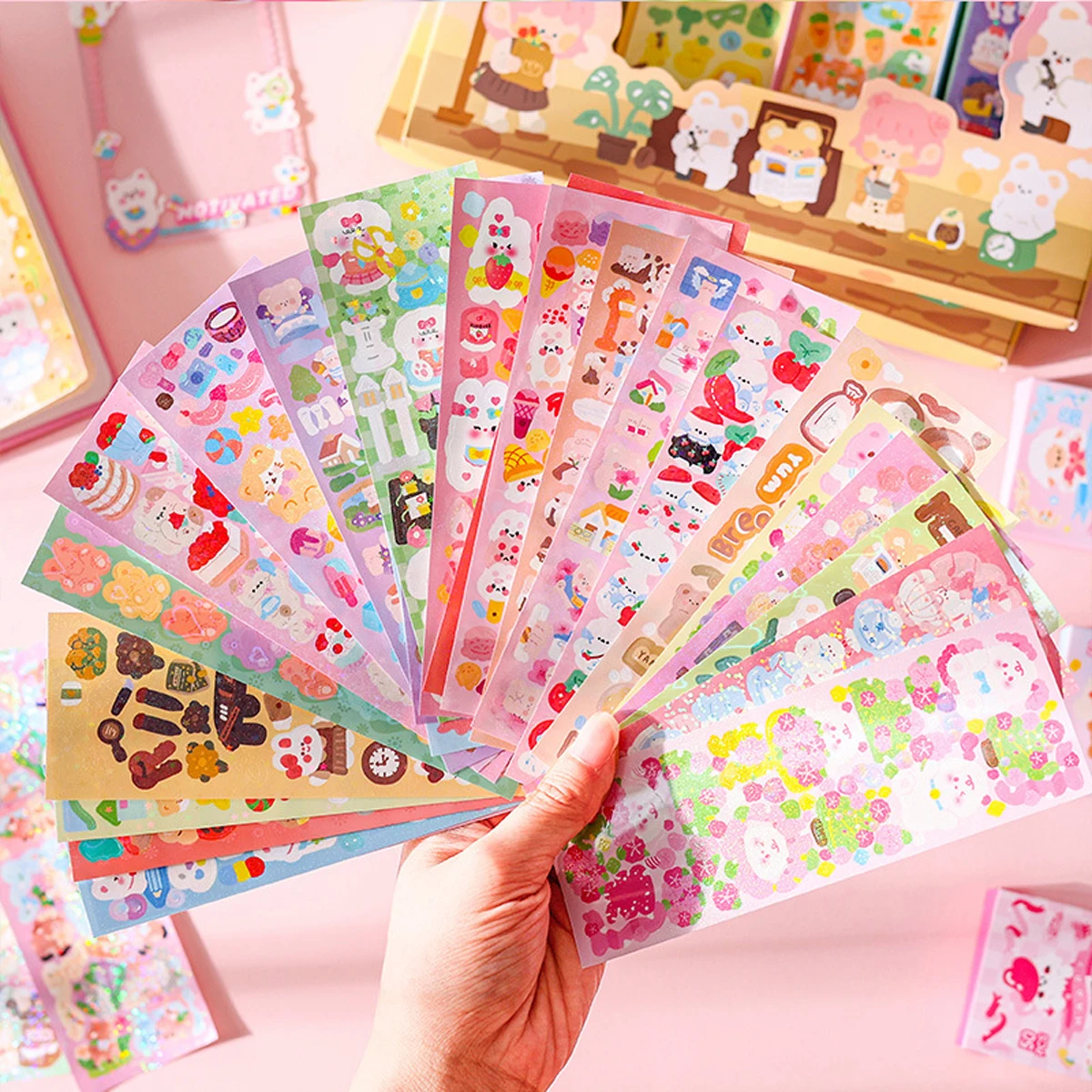 10-200Pcs Kawaii Handbook Stickers Cartoon Collage Laser Sticker DIY Decorative Scrapbooking Journals Stationery School Supplies