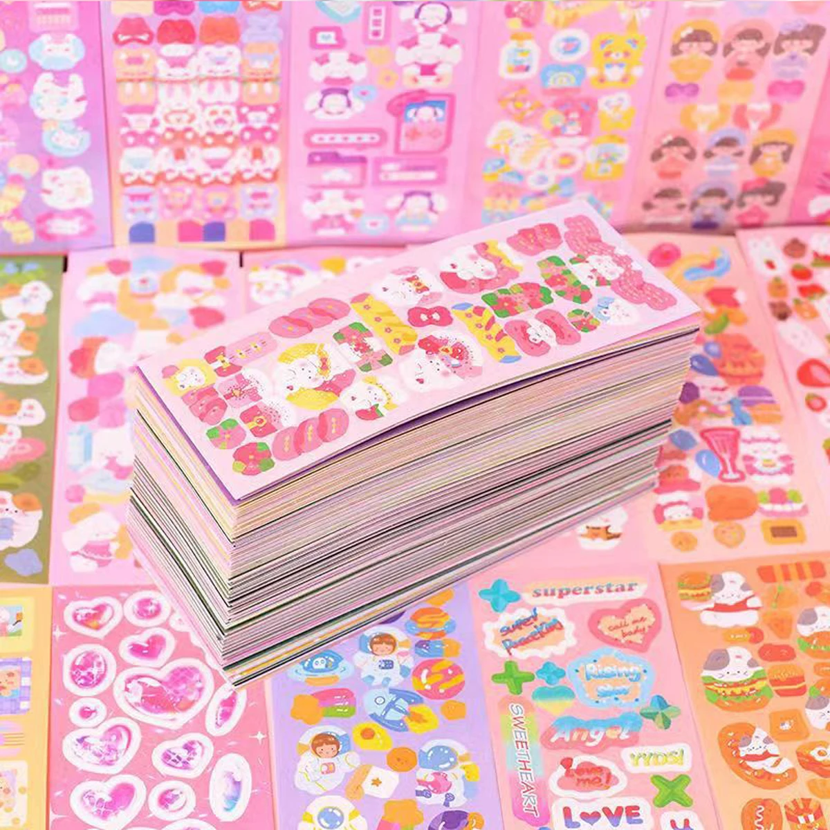 10-200Pcs Kawaii Handbook Stickers Cartoon Collage Laser Sticker DIY Decorative Scrapbooking Journals Stationery School Supplies