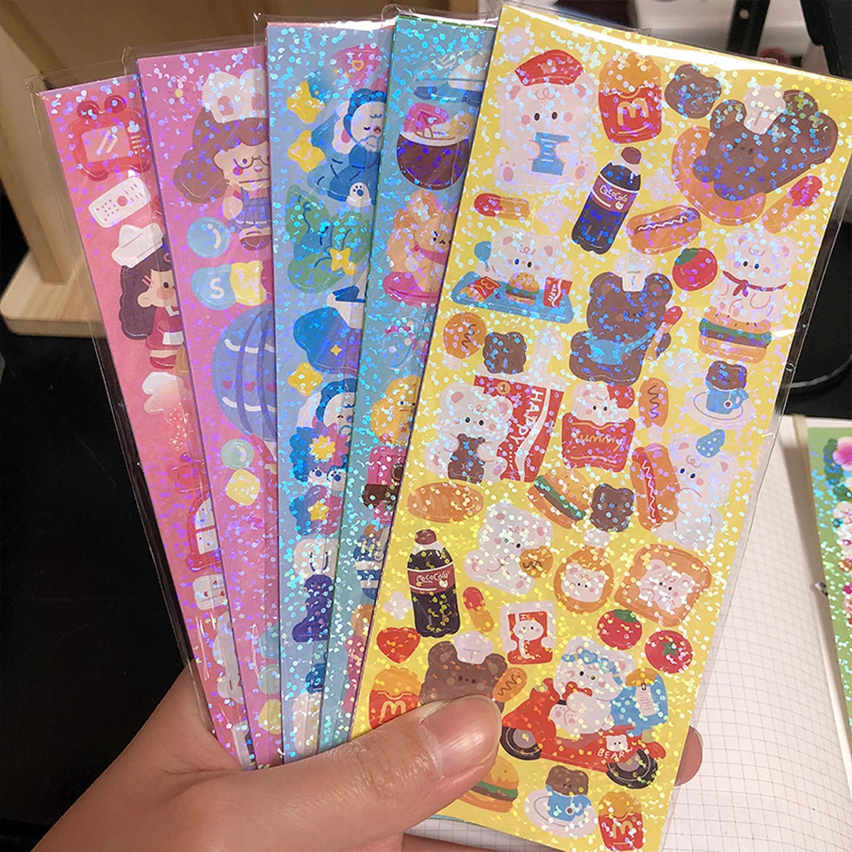 10-200Pcs Kawaii Handbook Stickers Cartoon Collage Laser Sticker DIY Decorative Scrapbooking Journals Stationery School Supplies