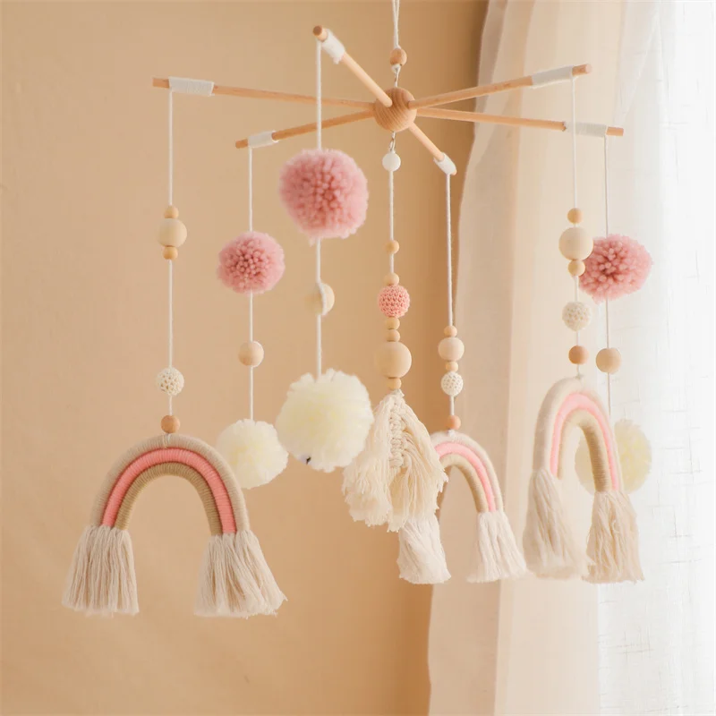 Baby Crib Mobile Wooden Wind Chime Bed Bell,Animal Crib Mobile With Music for Girls and Boys,Comfort Crib Hanging Bracket Toy