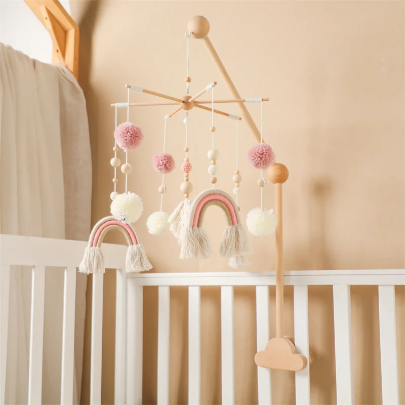 Baby Crib Mobile Wooden Wind Chime Bed Bell,Animal Crib Mobile With Music for Girls and Boys,Comfort Crib Hanging Bracket Toy
