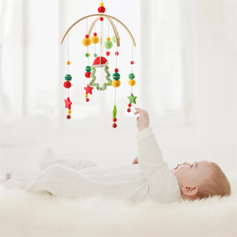 Baby Crib Mobile Wooden Wind Chime Bed Bell,Animal Crib Mobile With Music for Girls and Boys,Comfort Crib Hanging Bracket Toy