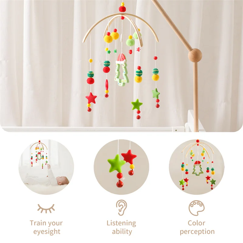 Baby Crib Mobile Wooden Wind Chime Bed Bell,Animal Crib Mobile With Music for Girls and Boys,Comfort Crib Hanging Bracket Toy