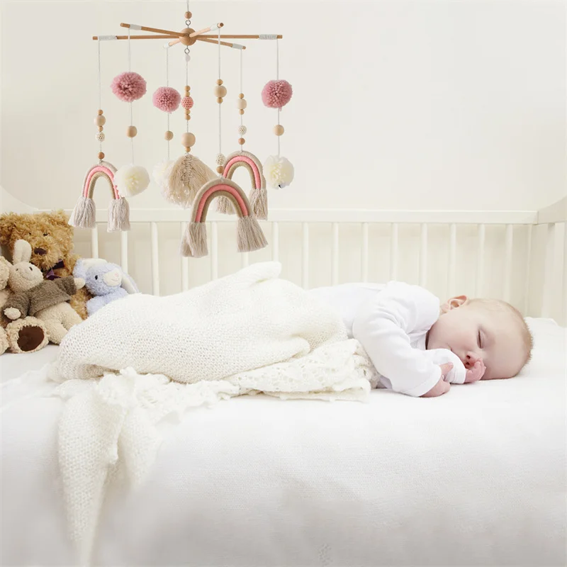 Baby Crib Mobile Wooden Wind Chime Bed Bell,Animal Crib Mobile With Music for Girls and Boys,Comfort Crib Hanging Bracket Toy