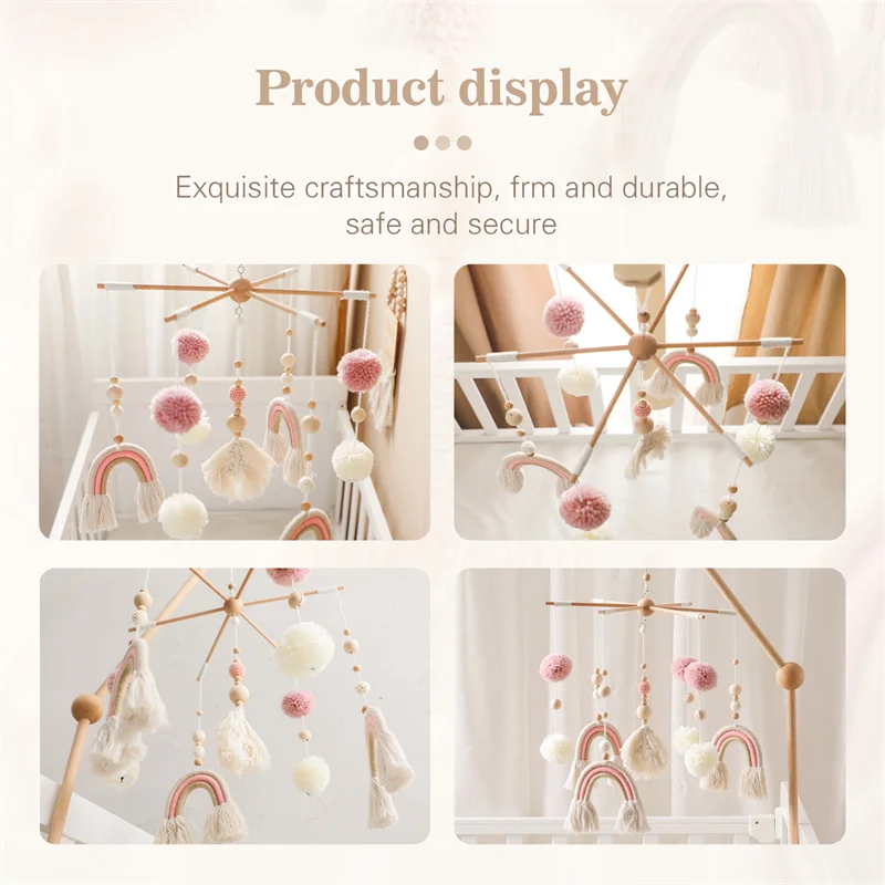 Baby Crib Mobile Wooden Wind Chime Bed Bell,Animal Crib Mobile With Music for Girls and Boys,Comfort Crib Hanging Bracket Toy