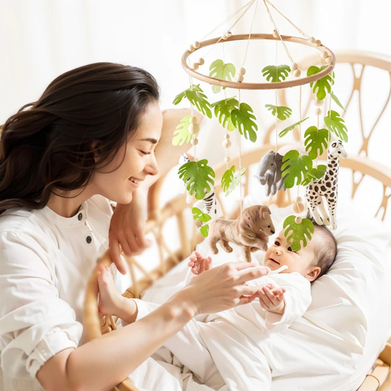 Baby Crib Mobile Wooden Wind Chime Bed Bell,Animal Crib Mobile With Music for Girls and Boys,Comfort Crib Hanging Bracket Toy