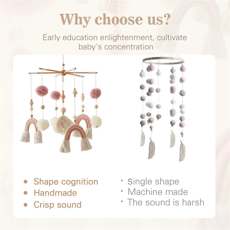 Baby Crib Mobile Wooden Wind Chime Bed Bell,Animal Crib Mobile With Music for Girls and Boys,Comfort Crib Hanging Bracket Toy