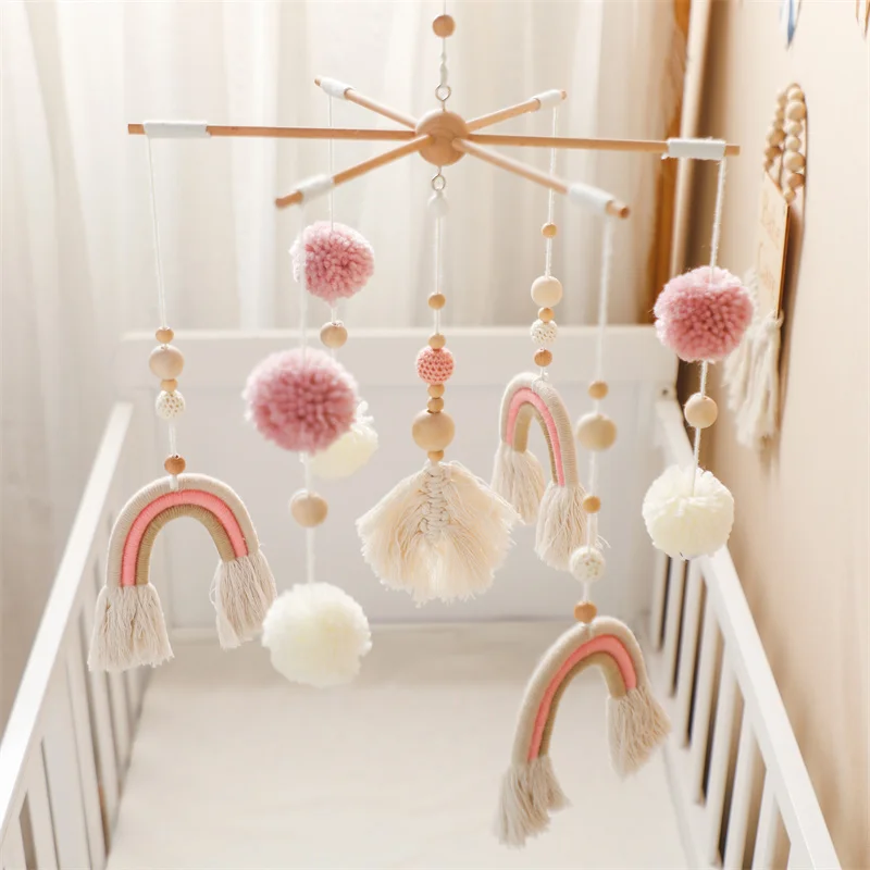 Baby Crib Mobile Wooden Wind Chime Bed Bell,Animal Crib Mobile With Music for Girls and Boys,Comfort Crib Hanging Bracket Toy