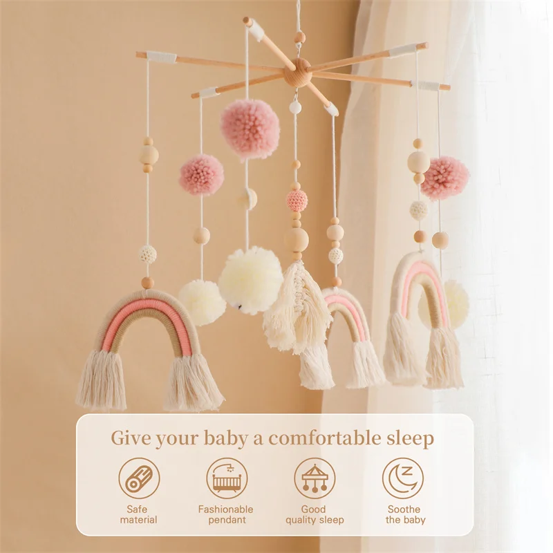 Baby Crib Mobile Wooden Wind Chime Bed Bell,Animal Crib Mobile With Music for Girls and Boys,Comfort Crib Hanging Bracket Toy