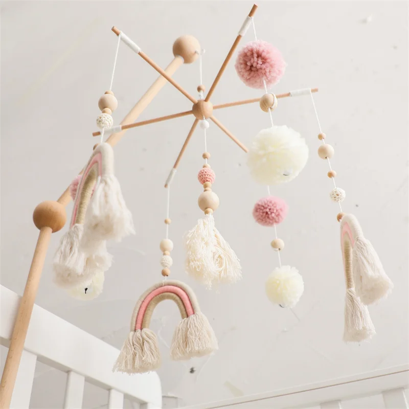 Baby Crib Mobile Wooden Wind Chime Bed Bell,Animal Crib Mobile With Music for Girls and Boys,Comfort Crib Hanging Bracket Toy