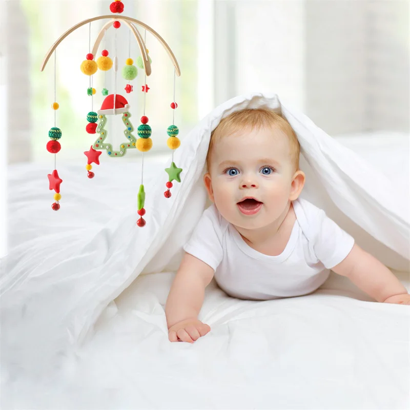 Baby Crib Mobile Wooden Wind Chime Bed Bell,Animal Crib Mobile With Music for Girls and Boys,Comfort Crib Hanging Bracket Toy