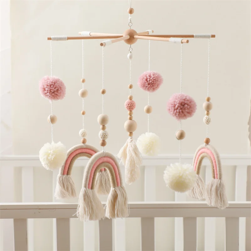 Baby Crib Mobile Wooden Wind Chime Bed Bell,Animal Crib Mobile With Music for Girls and Boys,Comfort Crib Hanging Bracket Toy