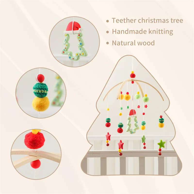 Baby Crib Mobile Wooden Wind Chime Bed Bell,Animal Crib Mobile With Music for Girls and Boys,Comfort Crib Hanging Bracket Toy