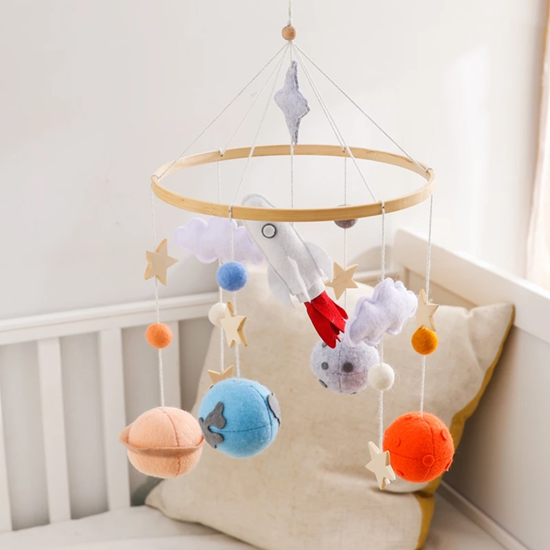 Baby Crib Mobile Wooden Wind Chime Bed Bell,Animal Crib Mobile With Music for Girls and Boys,Comfort Crib Hanging Bracket Toy