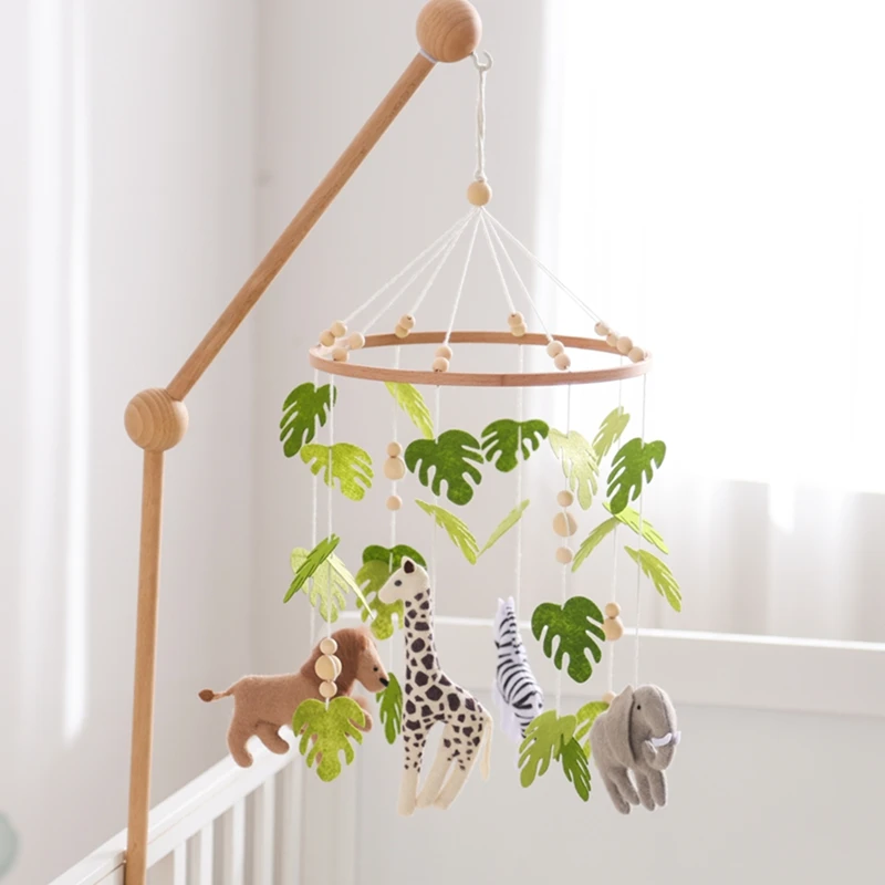 Baby Crib Mobile Wooden Wind Chime Bed Bell,Animal Crib Mobile With Music for Girls and Boys,Comfort Crib Hanging Bracket Toy