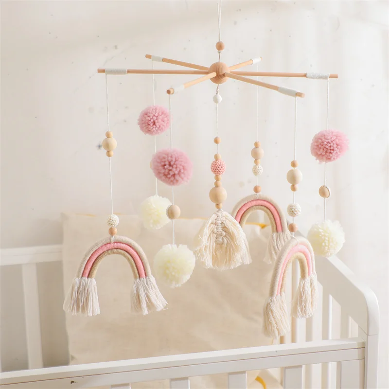 Baby Crib Mobile Wooden Wind Chime Bed Bell,Animal Crib Mobile With Music for Girls and Boys,Comfort Crib Hanging Bracket Toy