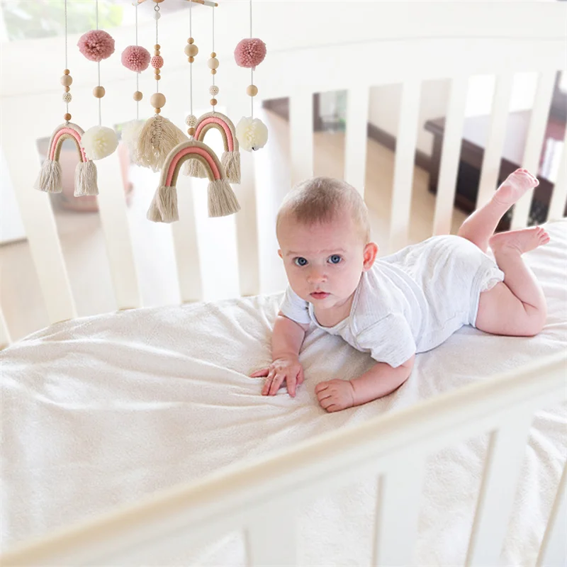 Baby Crib Mobile Wooden Wind Chime Bed Bell,Animal Crib Mobile With Music for Girls and Boys,Comfort Crib Hanging Bracket Toy