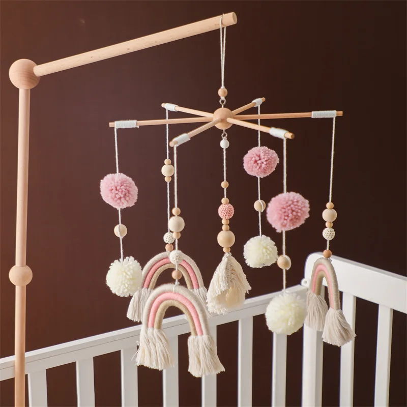 Baby Crib Mobile Wooden Wind Chime Bed Bell,Animal Crib Mobile With Music for Girls and Boys,Comfort Crib Hanging Bracket Toy