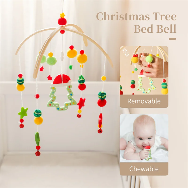 Baby Crib Mobile Wooden Wind Chime Bed Bell,Animal Crib Mobile With Music for Girls and Boys,Comfort Crib Hanging Bracket Toy