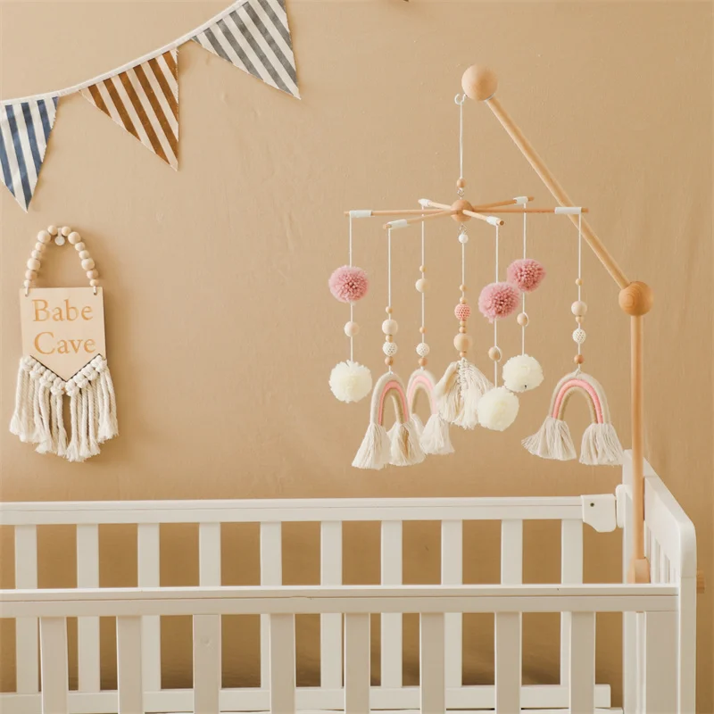 Baby Crib Mobile Wooden Wind Chime Bed Bell,Animal Crib Mobile With Music for Girls and Boys,Comfort Crib Hanging Bracket Toy