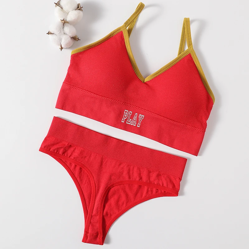 Women Seamless Bra And Panties Set High Rise Thongs Non-wire Sports Bra Comfy Brassiere Female Underwear Sexy Lingerie Set