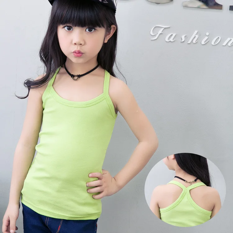 Hot Summer Cotton Girls Vest Sleeveless Solid Color T-shirts Tees Kids Children Tops Baby Girl Casual Clothes Tshirt 2-12 Years
