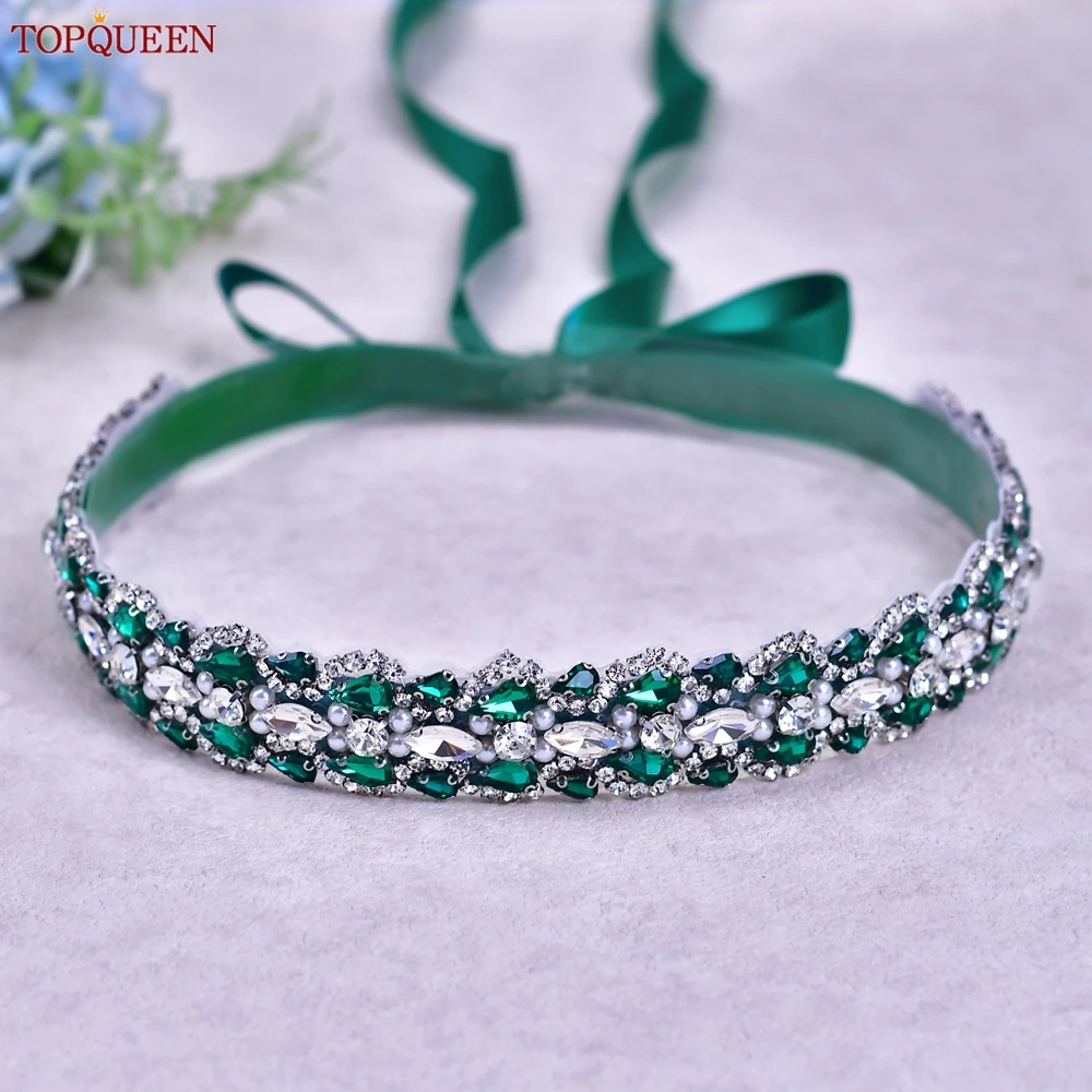 TOPQUEEN Multiple Styles Green Belt With Diamonds Bridal Wedding Accessories Rhinestone Women'S Dresses Evening Girdles S30