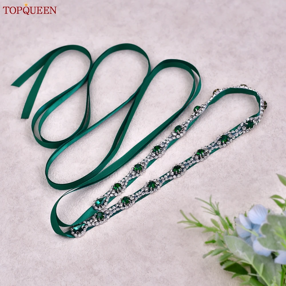 TOPQUEEN Multiple Styles Green Belt With Diamonds Bridal Wedding Accessories Rhinestone Women'S Dresses Evening Girdles S30